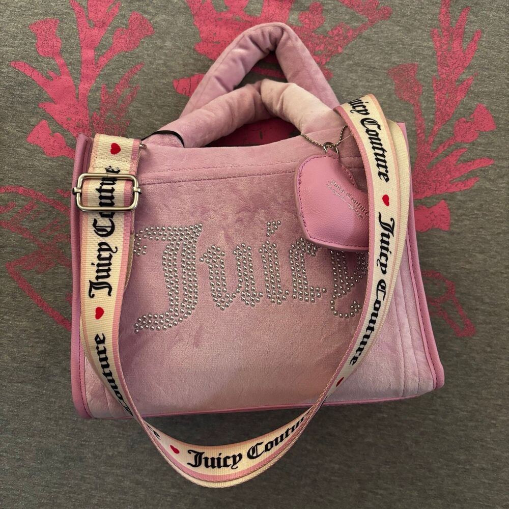 Juicy Couture Extra Spender Mini Tote Fondant Pink Velvet Handbag Crossbody - Picture 7 of 11